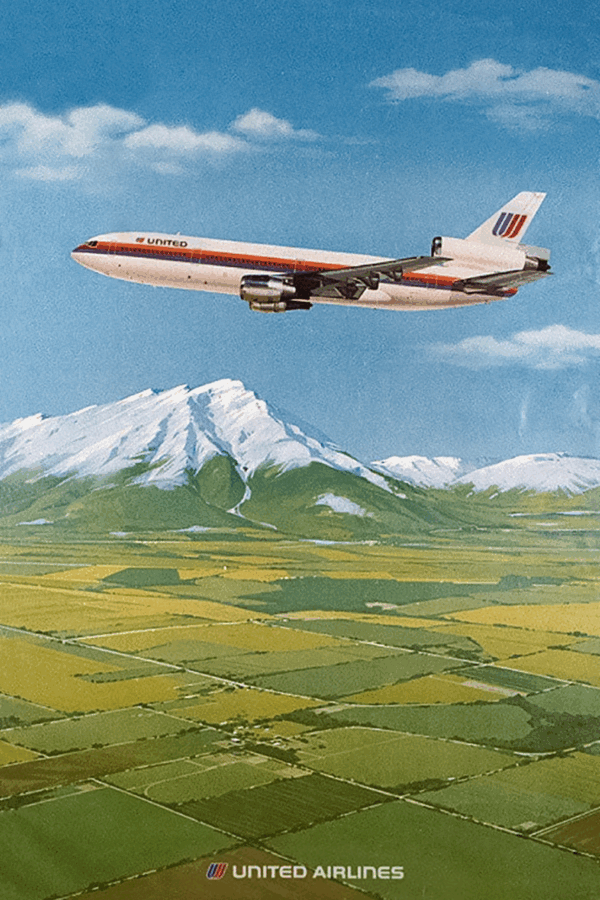 United Airlines Over the Mountains Poster