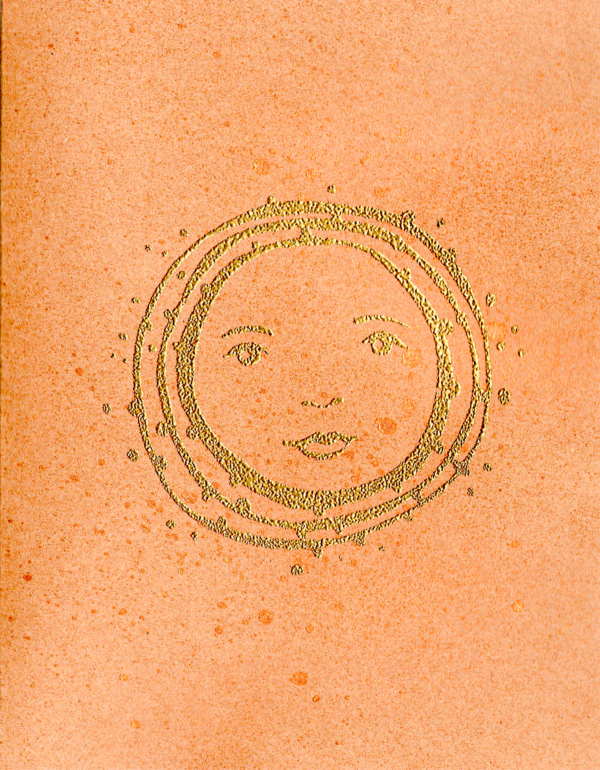Handmade craft card with gold embossed sun face design by Pickle Paper.